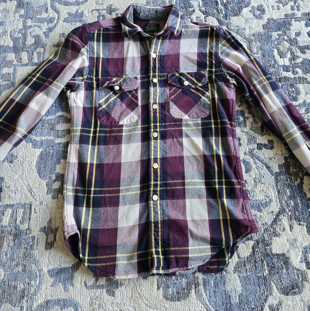 J. Crew Burgundy and Cream Plaid Shirt